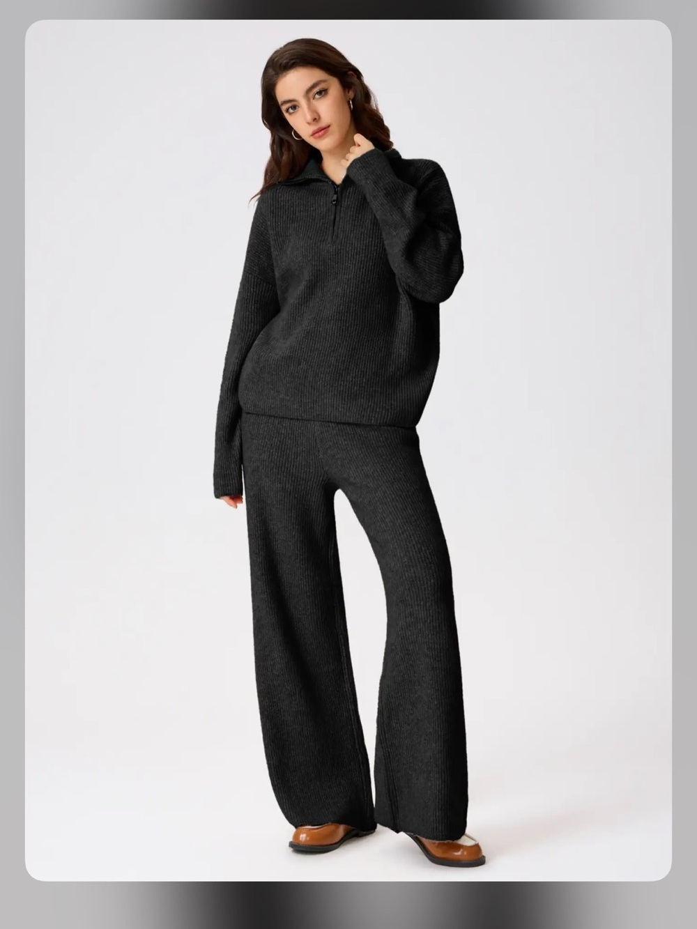 WOOL-BLEND COLLAR SOLID ZIPPER KNITTED SWEATER XL